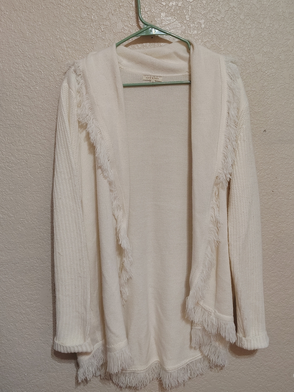 Fringed Open-Front Cardigan Sweater in Cream